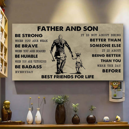 Biker Father And Daughter Best Friends For Life - Be Strong When You Are Weak Poster Canvas Gift For Son From Father