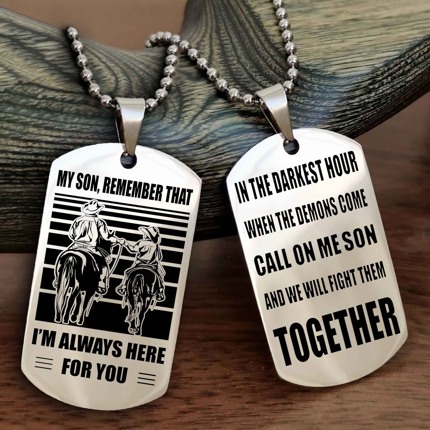 Cowbow Personalized Double Side Dog Tag From Father To Son With Message On The Back Gift For Your Son
