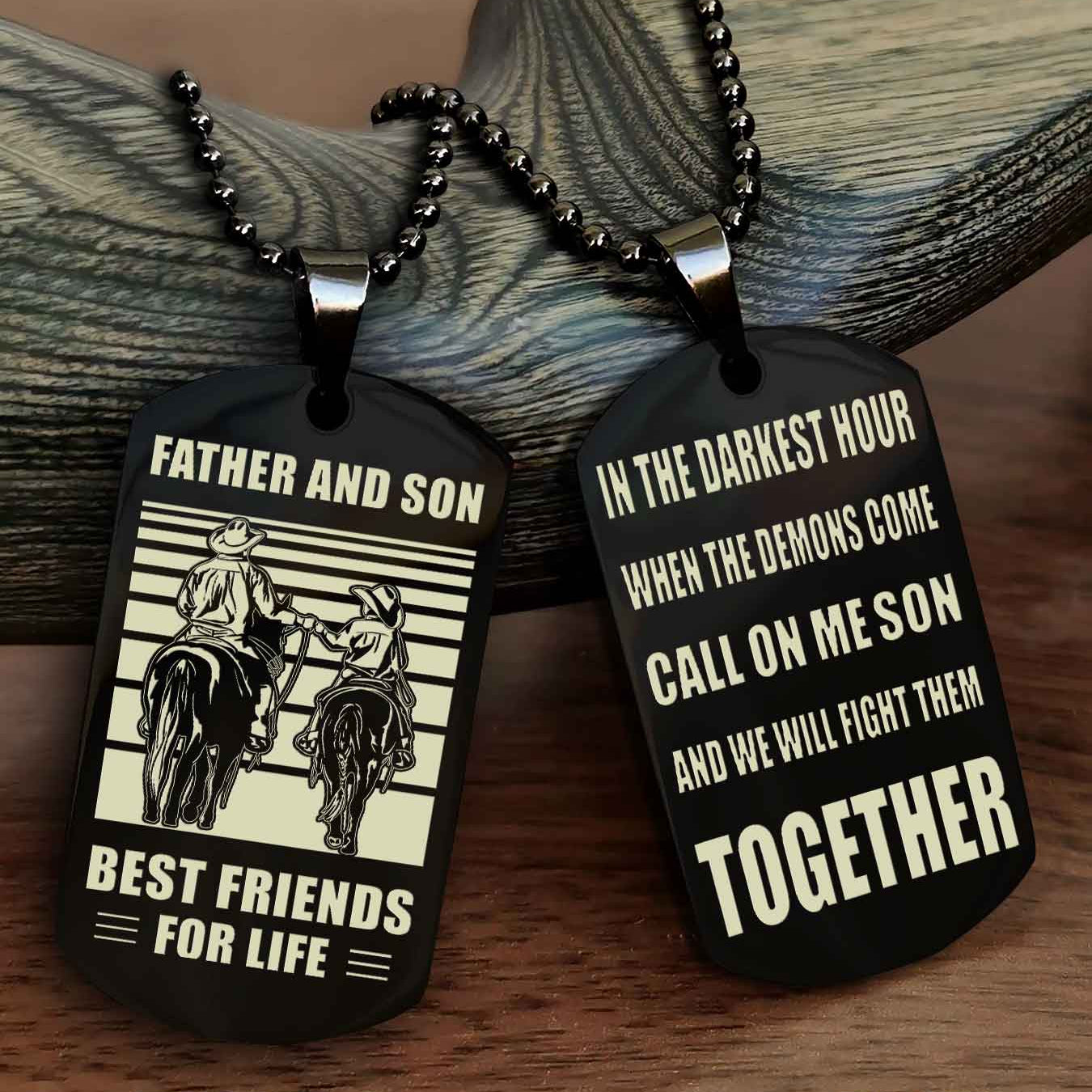 Cowbow Personalized Double Side Dog Tag From Father To Son With Message On The Back Gift For Your Son