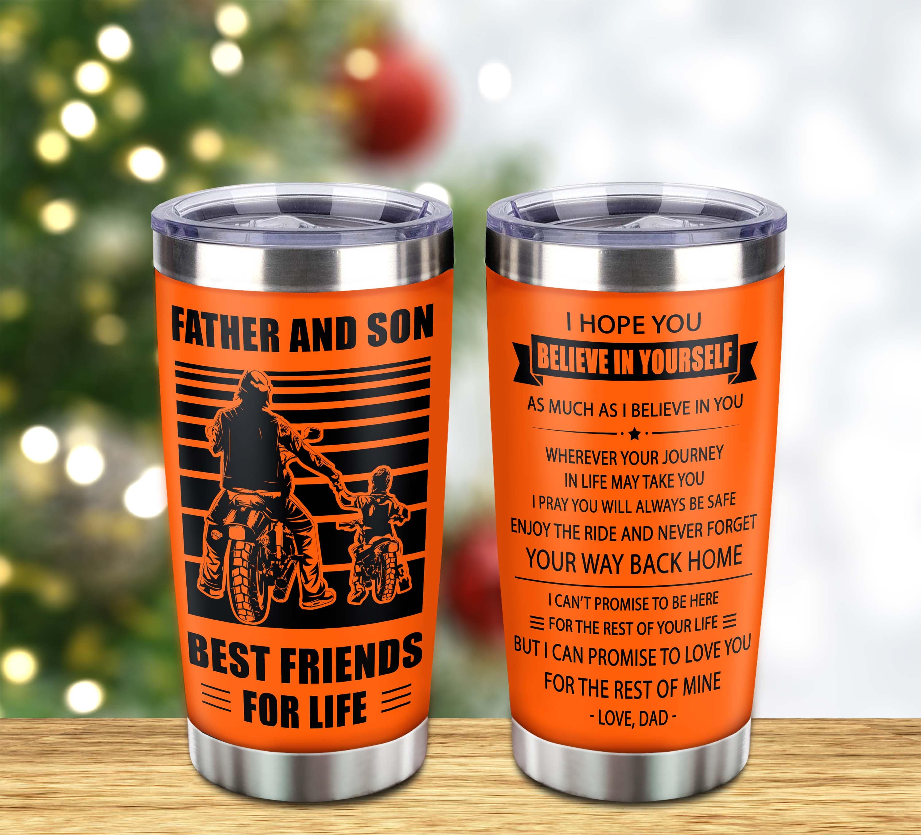 WBH Customizable DRB tumbler, gifts from Dad To Son Father And Son Best Friend For Life With Inspriration Message