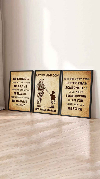 Combo 3 Biker Poster Canvas Be Strong When You Are Weak - It's Not About Being Better Than Someone Else It's About Being Better Than You Were The Day Before