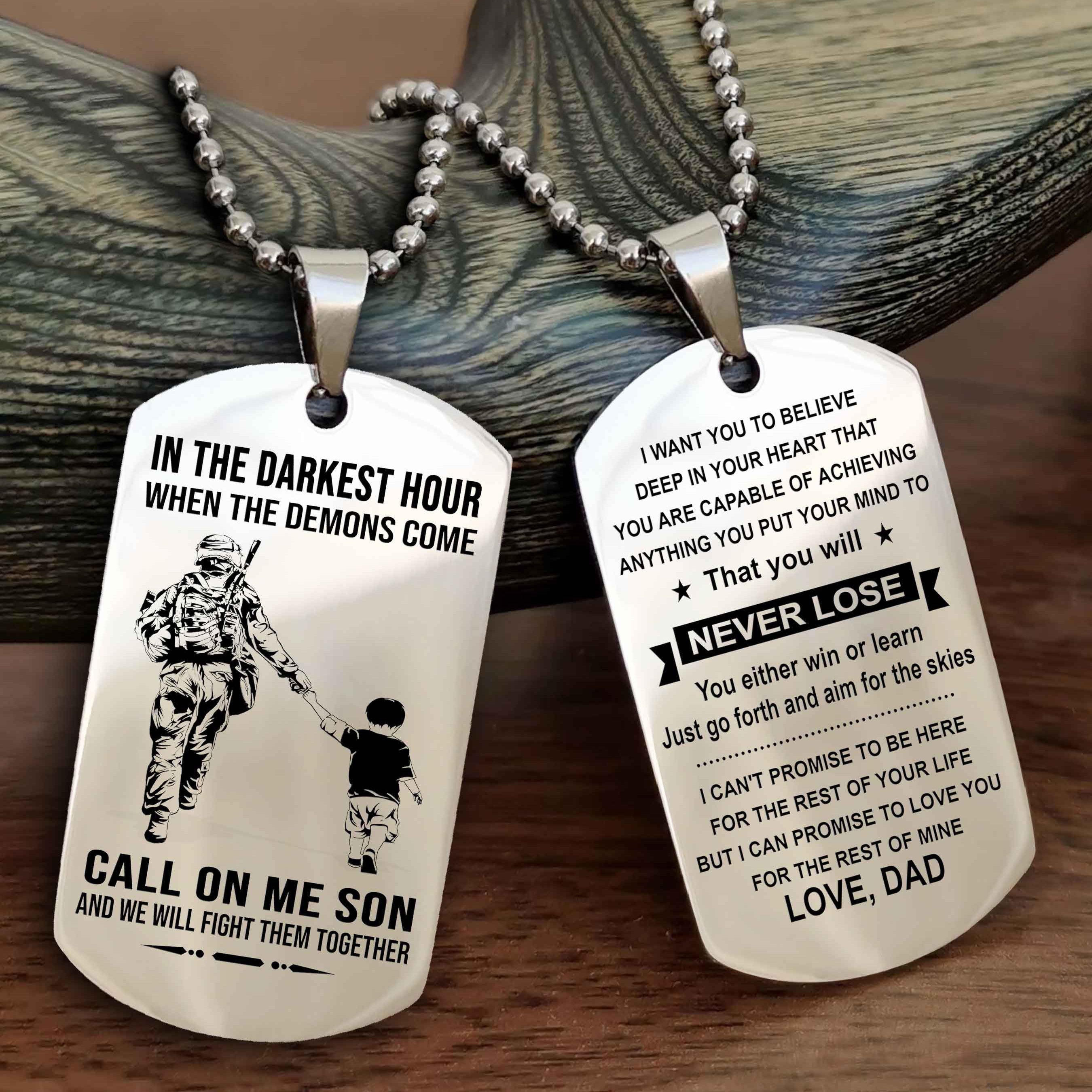 DRB Double Sided Dog Tag Call On Me Son - Gift For Son From Dad You Will Never Lose You Either Win Or Learn