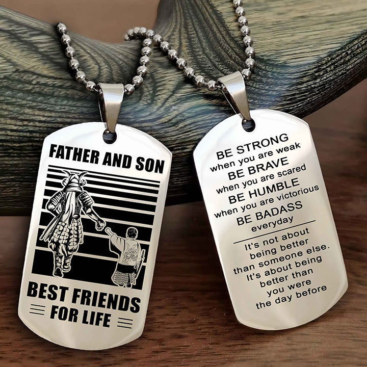 Cowboy Personalized Double Sided Dog Tag To My Son I Love You - Be Strong When You Are Weak Gift From Dad To Son