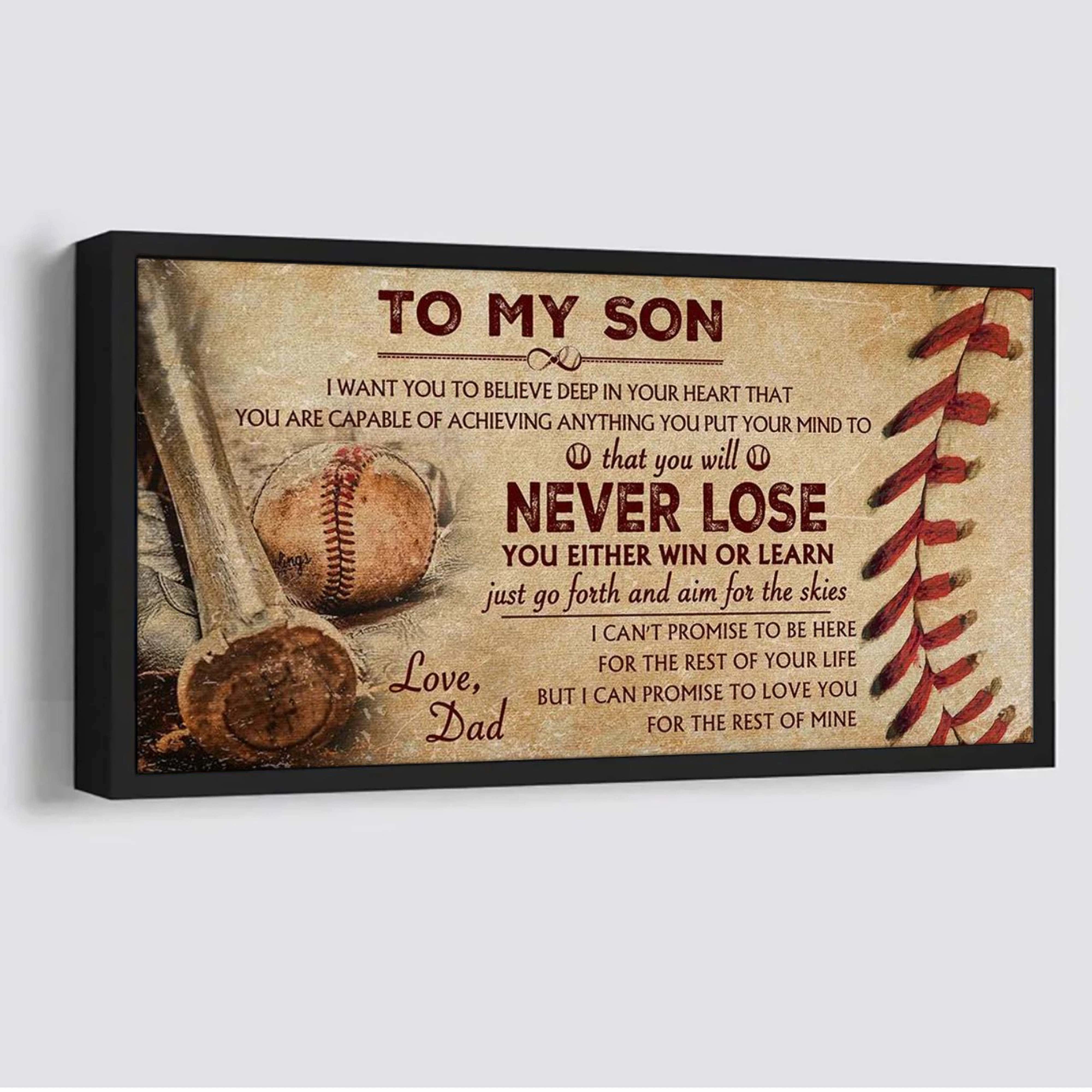 Customizable Baseball poster canvas - gifts from dad to son - Never lose you either win or  learn