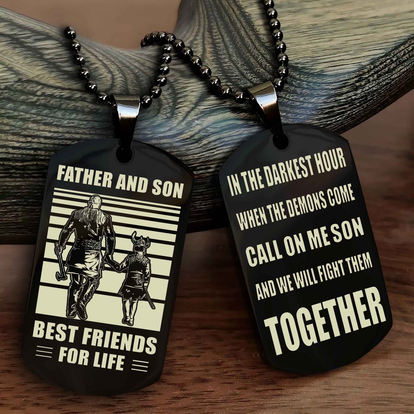 Teenager Viking Double Side Dog Tag Father And Son Best Friends For Life From Dad To Son With Message On The Back Gift For Your Son