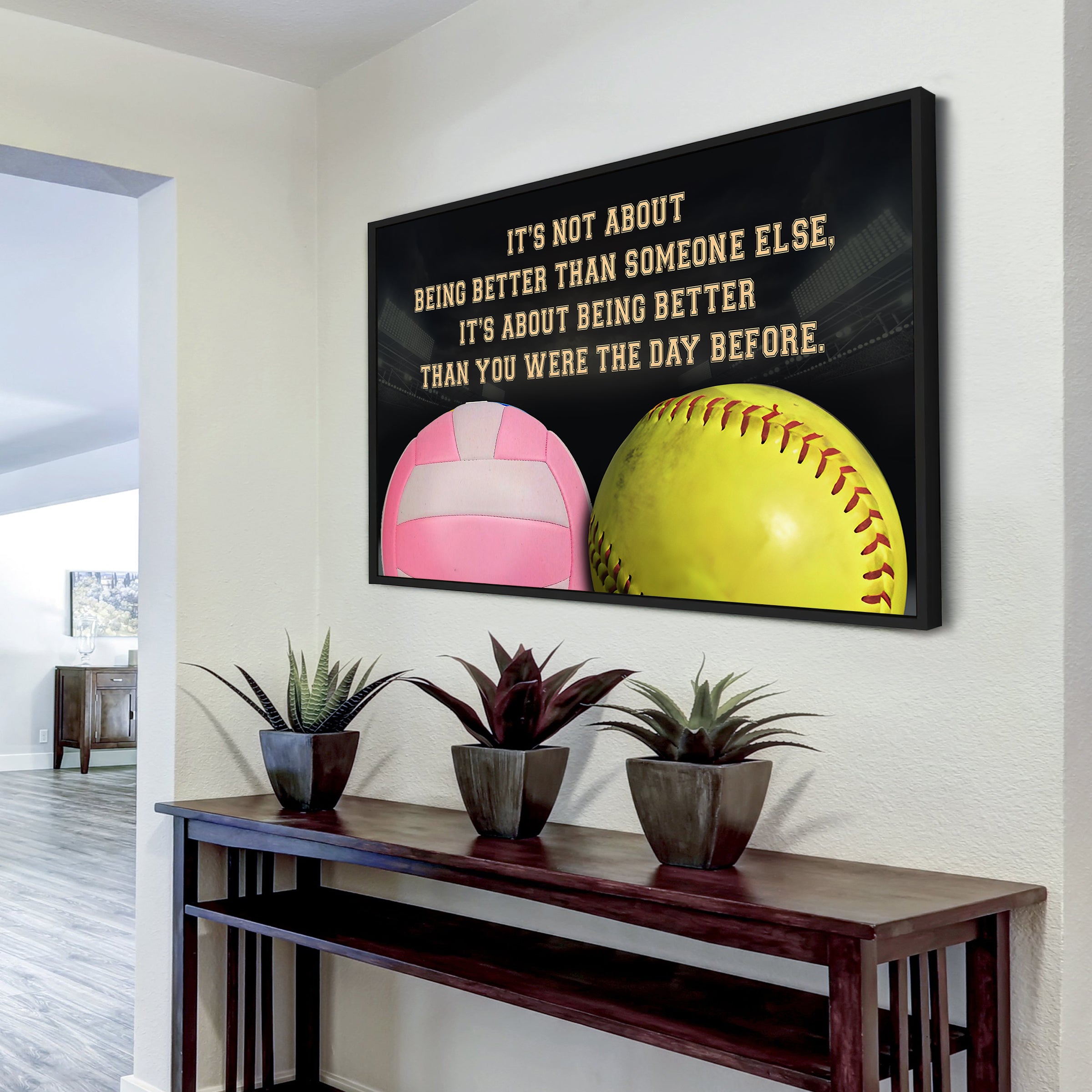 Pink Volleyball and Softball customizable poster canvas