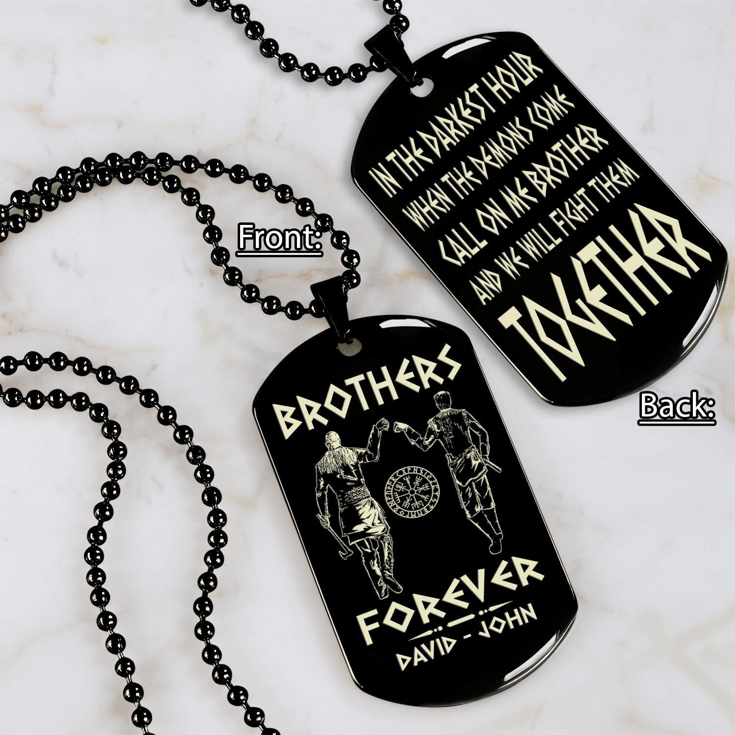 Biker customizable engraved black dog tag double sided gift from brother, brother forever