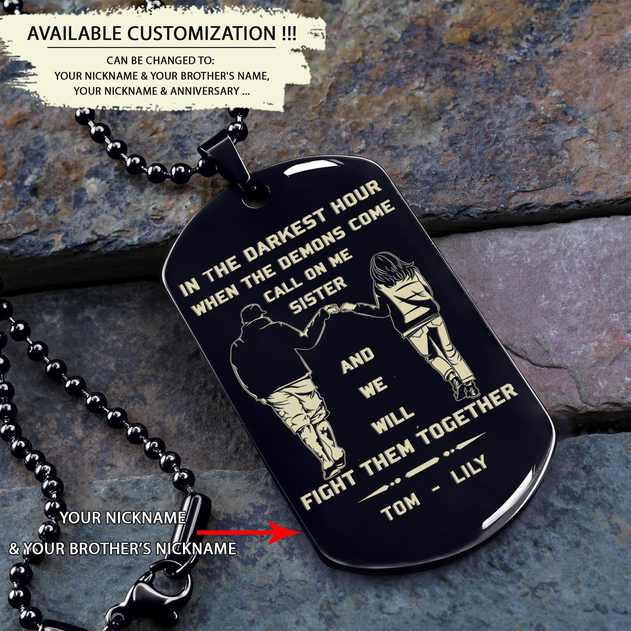 Vikings customizable engraved black dog tag double sided gift from brother, brother forever