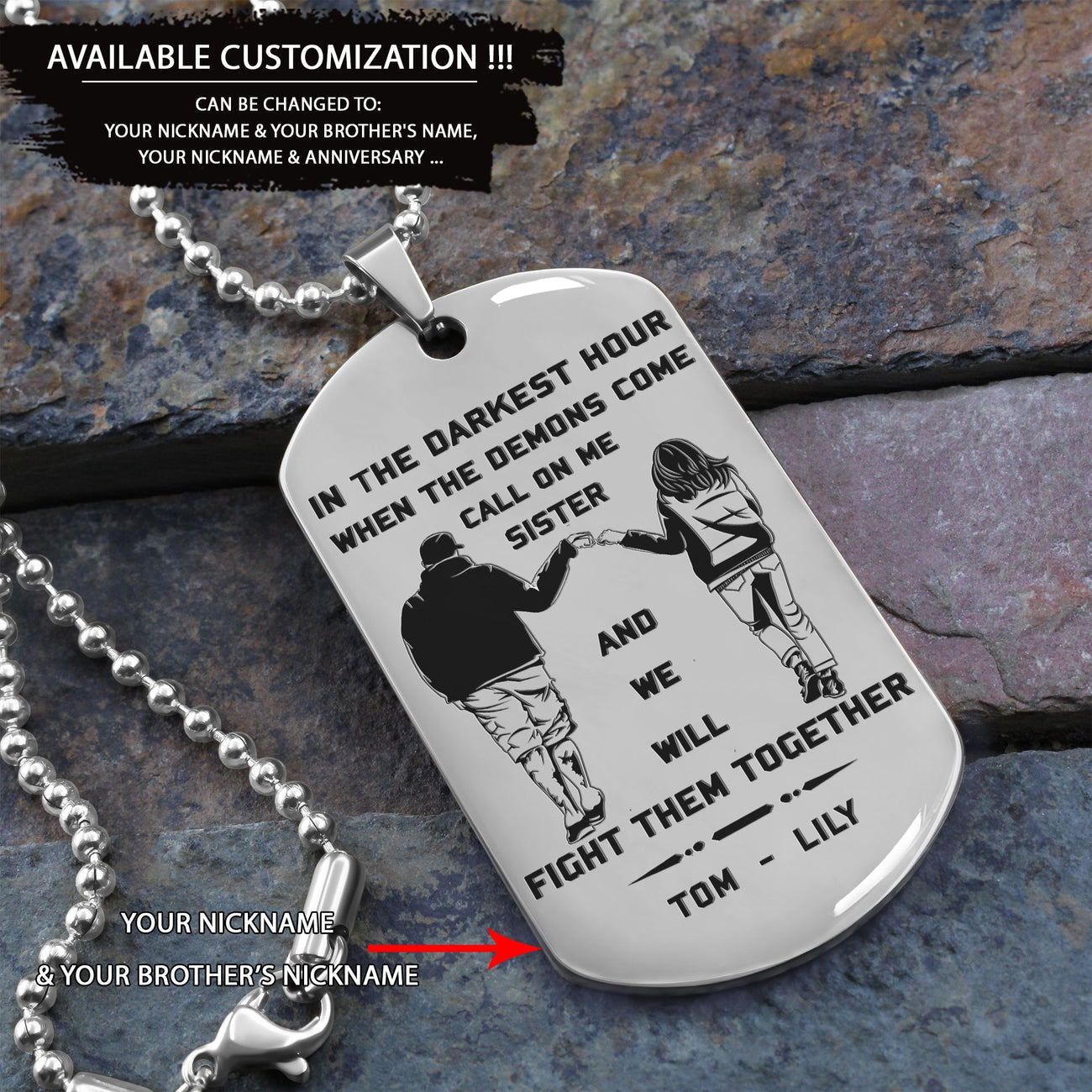 Soldier customizable engraved black dog tag double sided gift from brother, brother forever