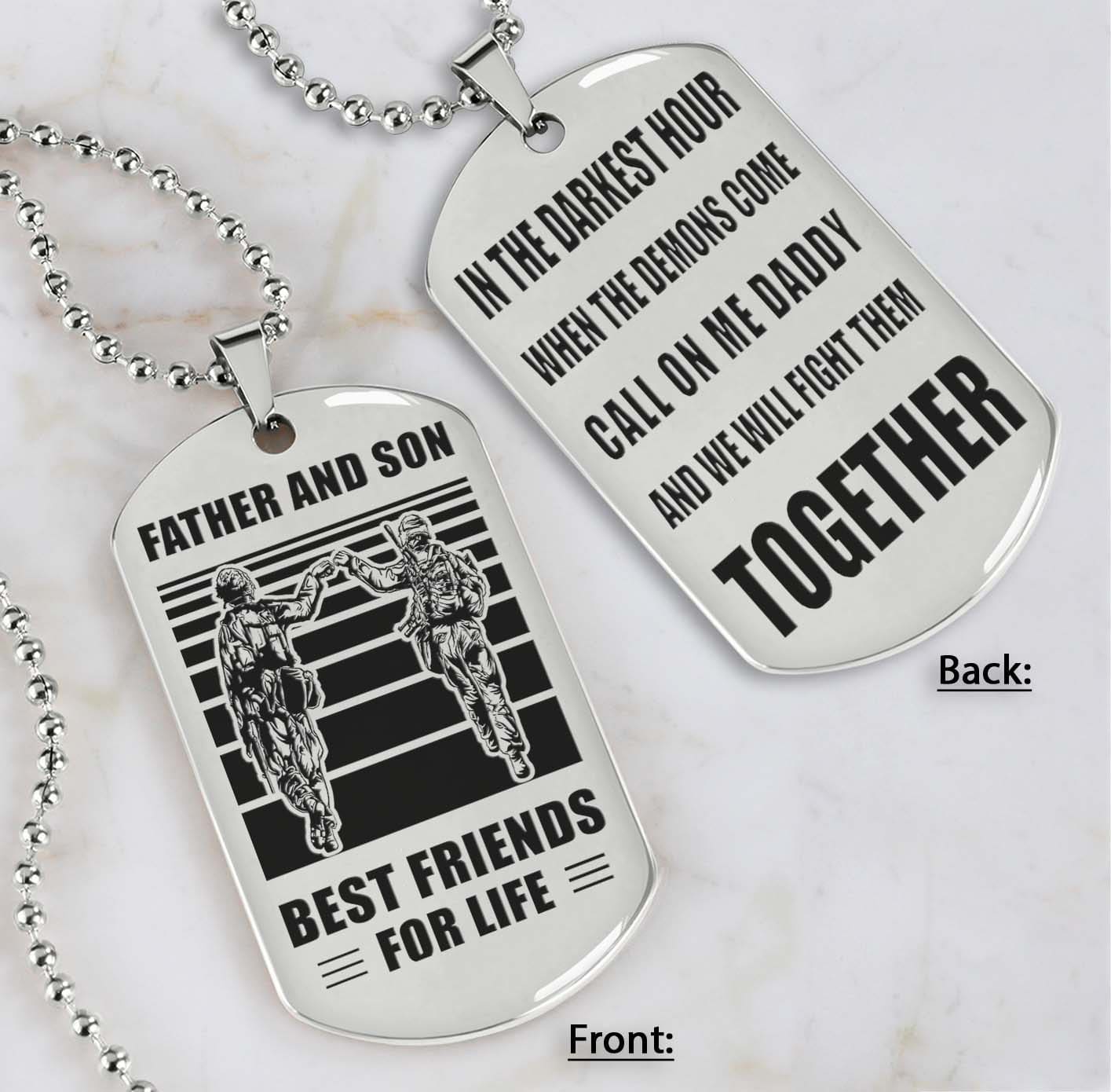 Samurai Personalized Double Sided Dog Tag Call On Me Daddy And We Will Fight Them Together Gifts For Your Dad, From Son To Dad