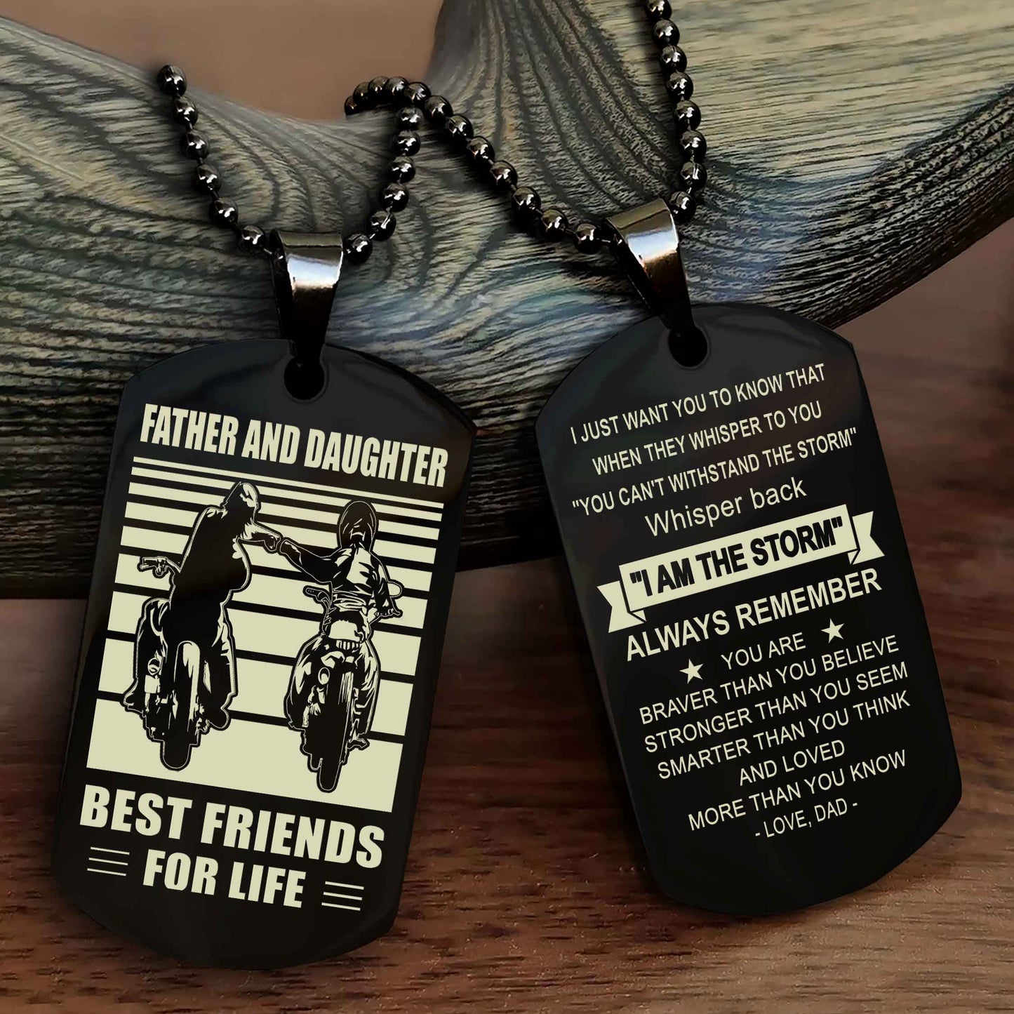 Biker Dad And Daughter Double Side Dog Tag Best Friend For Life With Loving Message On The Back