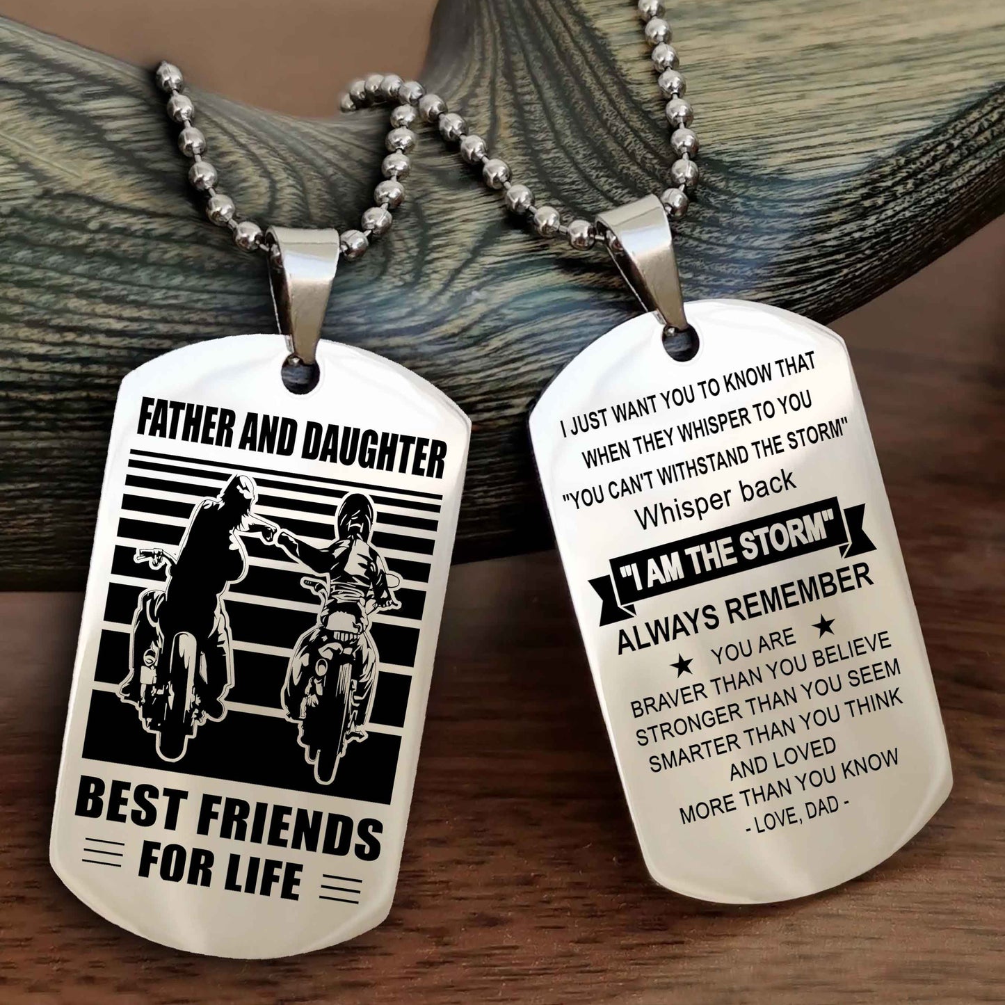 Biker Dad And Daughter Double Side Dog Tag Best Friend For Life With Loving Message On The Back