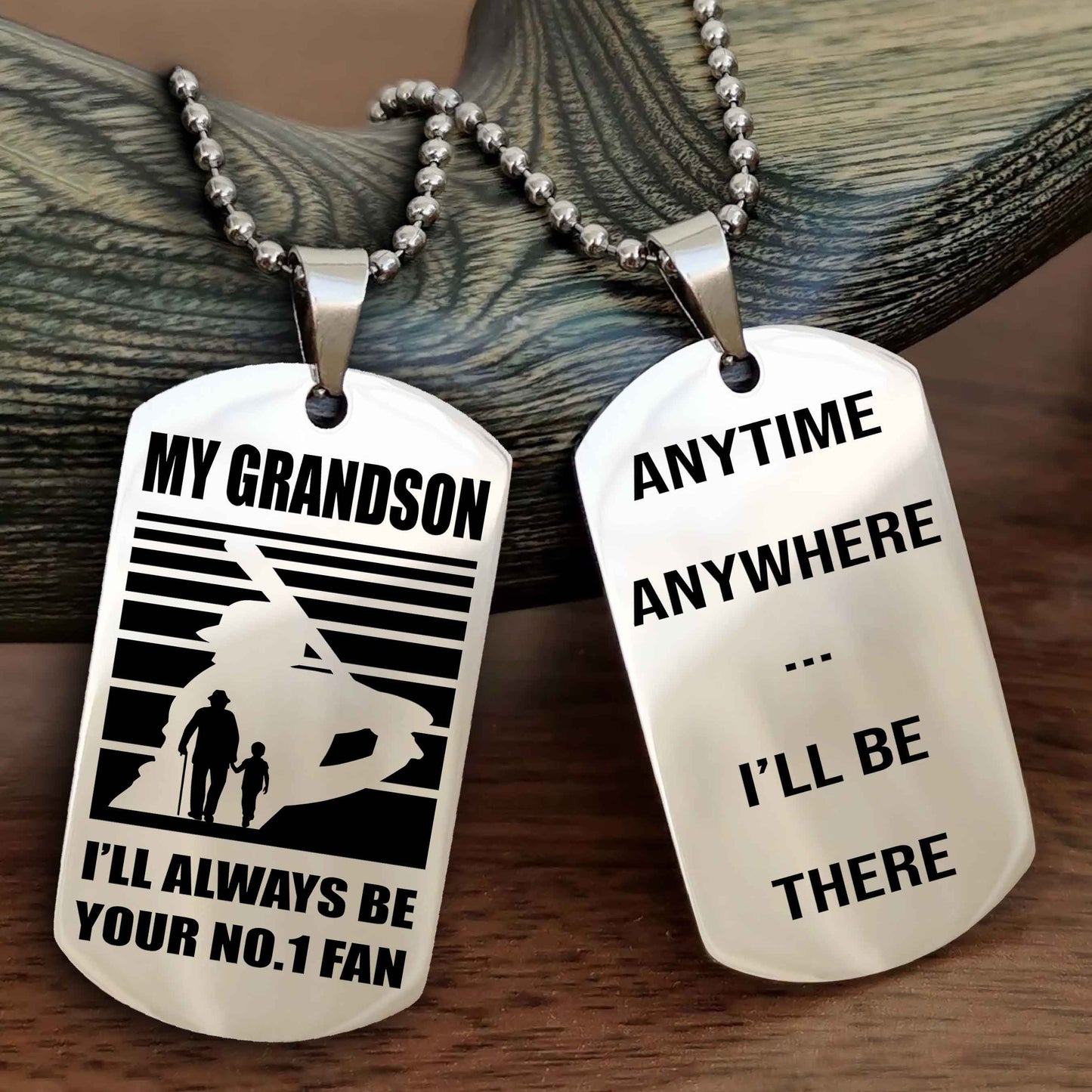 Sport Basketball Personalized Double Sided Dog Tag Granpa To Grandson I Will Always Be Your No 1 Fan - Anytime Anywhere I Will Be There