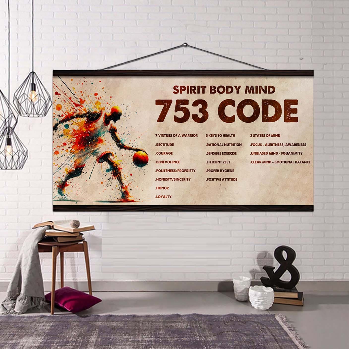 Water Color Basketball Poster Canvas 7 5 3 Code Motivation Quotes