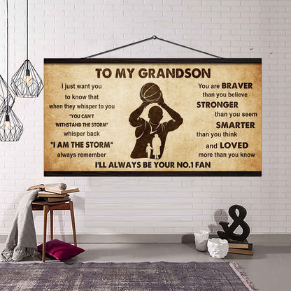 Personalized Sport Baseball Poster Canvas I'll Be Your No 1 Fan Grandma To Grandson - Whisper Back I'm The Storm