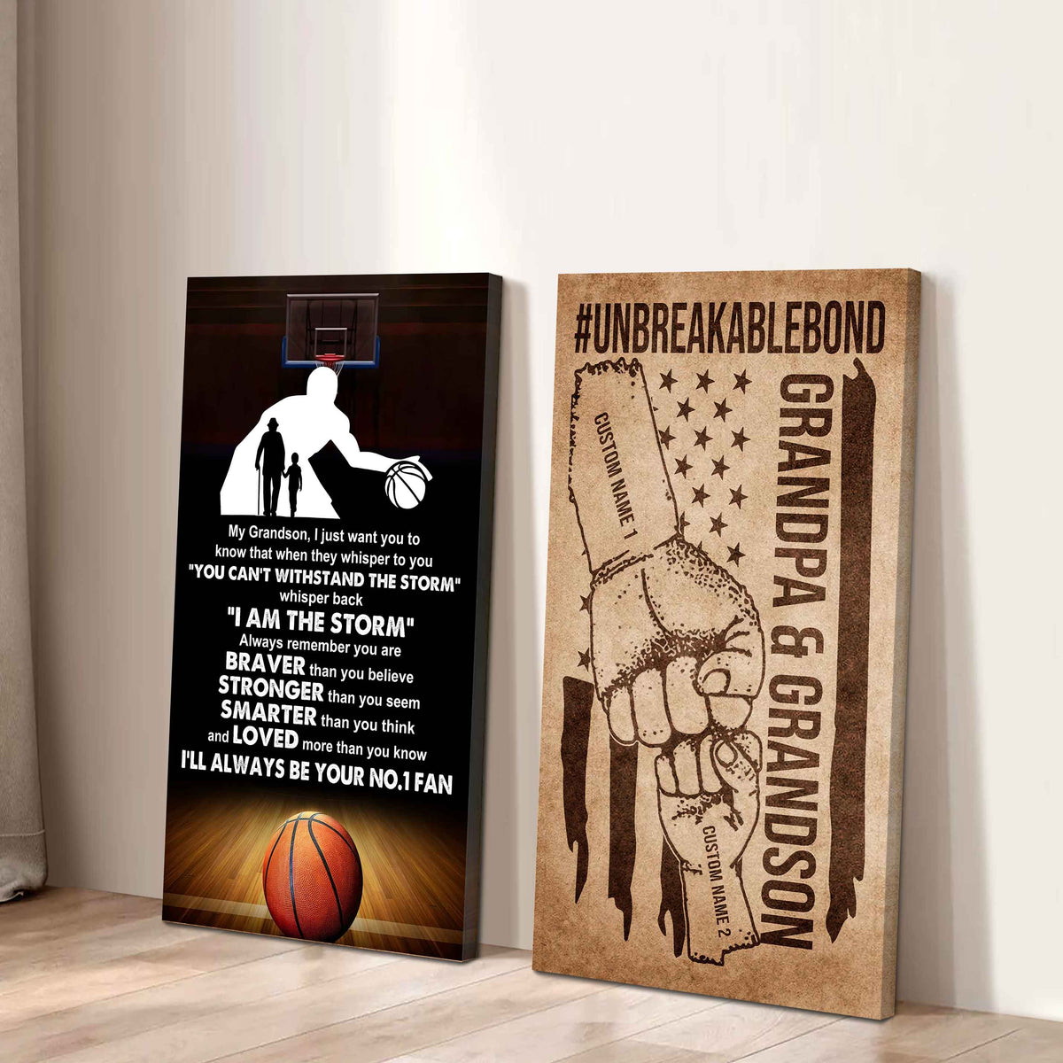 Unbreakable Bond Sport Canvas Set From Grandpa To Grandson Whisper Back I'm The Storm You Are Braver Than You Believe
