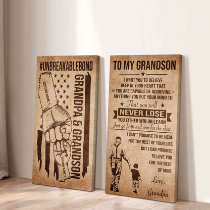 Unbreakable Bond Canvas Set Grandpa And Grandson Your Will Never Lose You Either Win Or Learn Gift For Your Grandson