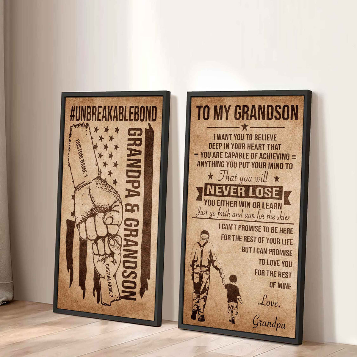 Unbreakable Bond Canvas Set Grandpa And Grandson Your Will Never Lose You Either Win Or Learn Gift For Your Grandson