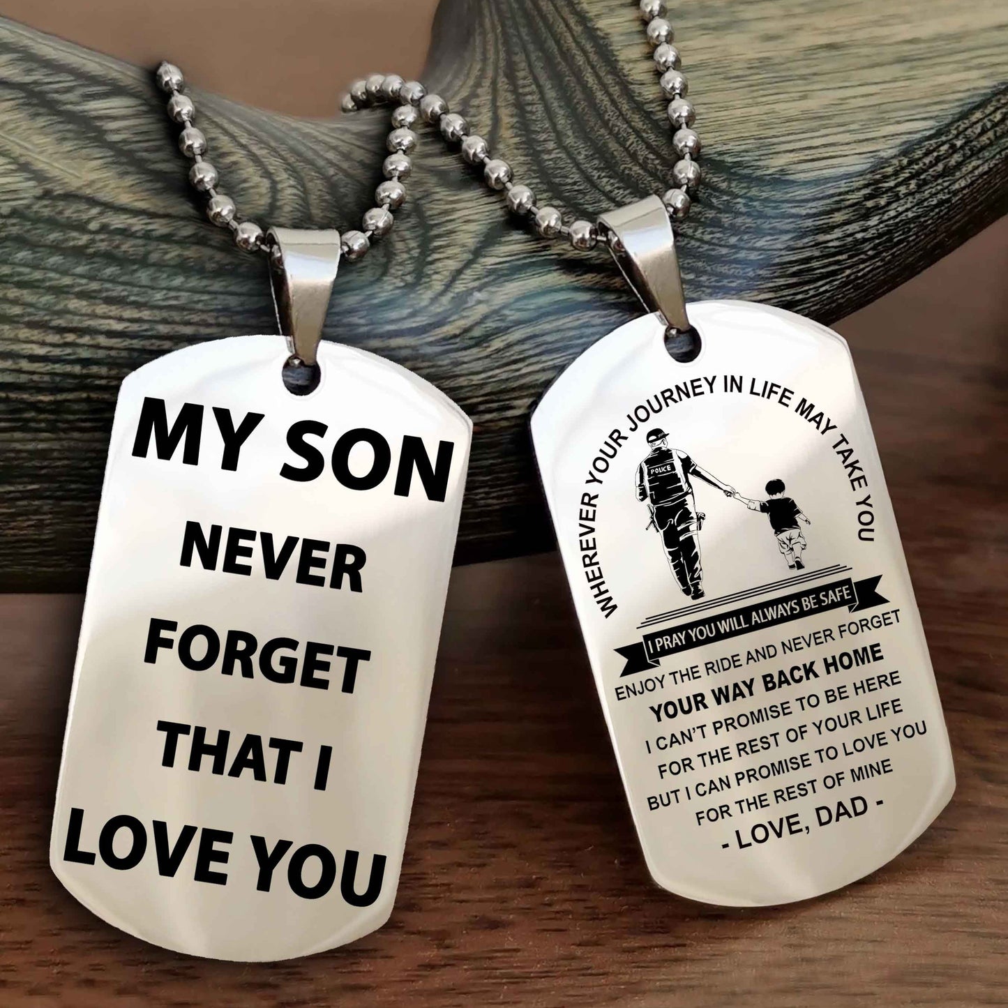 Biker Double Sided Dog Tag To My Son Never Forget That I Love You - Gift For Son Never Forget Your Way Back Home