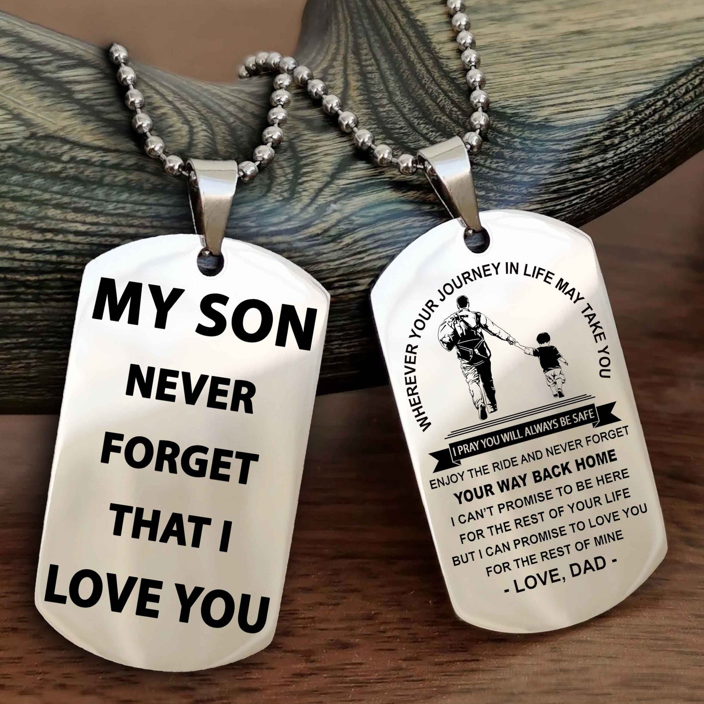 Biker Double Sided Dog Tag To My Son Never Forget That I Love You - Gift For Son Never Forget Your Way Back Home