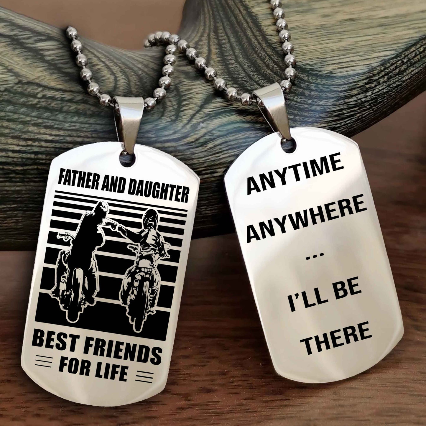 Biker Dad And Daughter Double Side Dog Tag Best Friend For Life With Loving Message On The Back