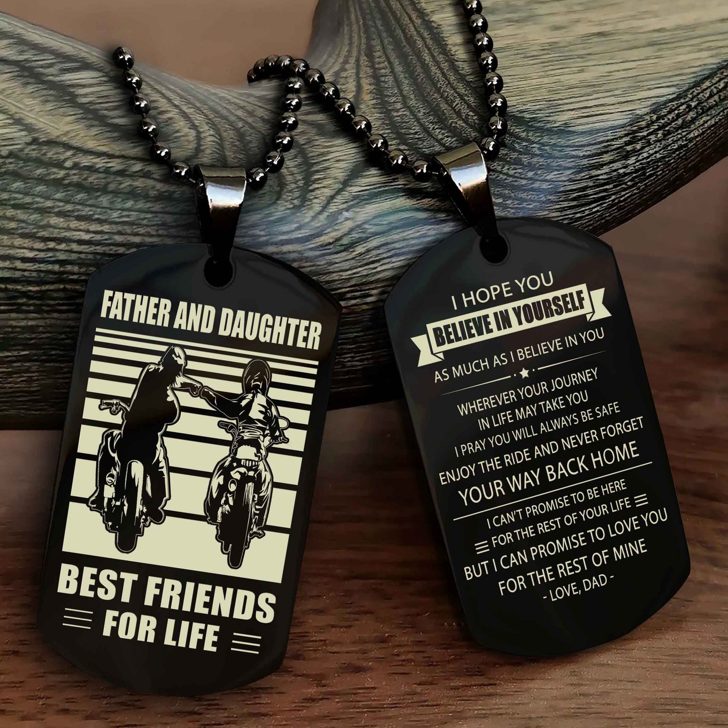Biker Dad And Daughter Double Side Dog Tag Best Friend For Life With Loving Message On The Back