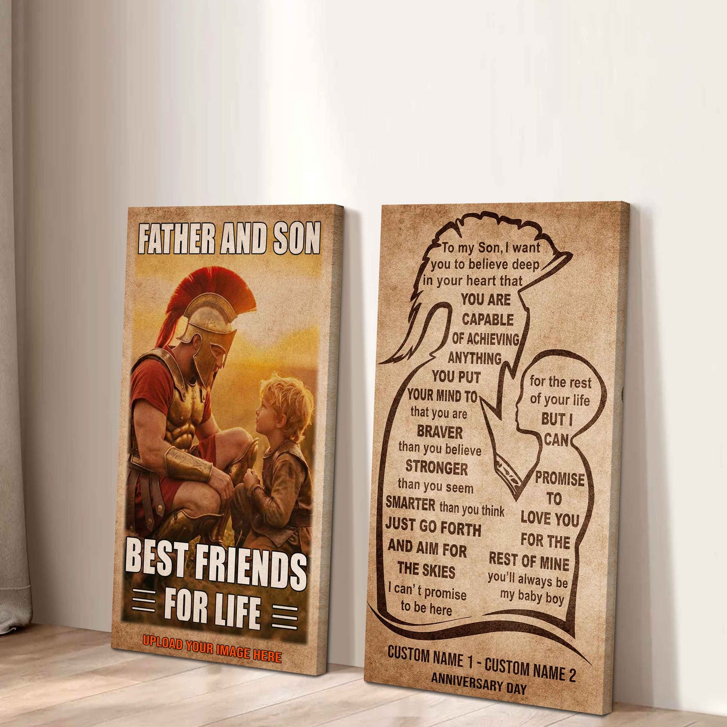 Spartan Canvas Set Father And Son Best Friend For Life - With Message Quotes