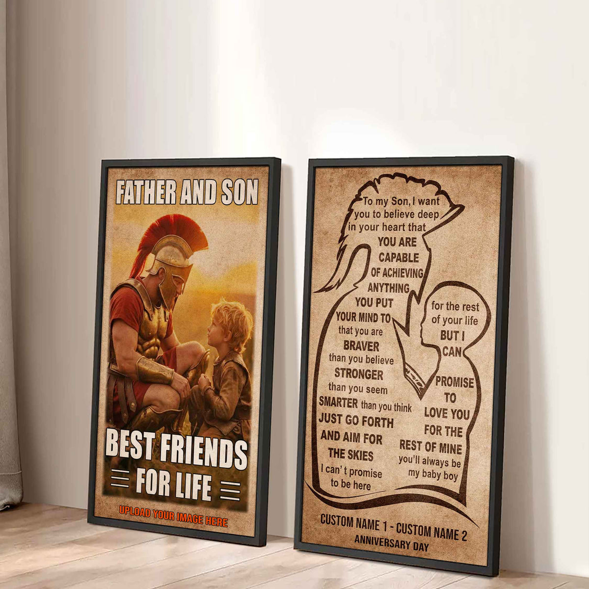 Spartan Canvas Set Father And Son Best Friend For Life - With Message Quotes