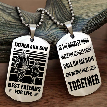 Teenager Viking Double Side Dog Tag Father And Son Best Friends For Life From Dad To Son With Message On The Back Gift For Your Son