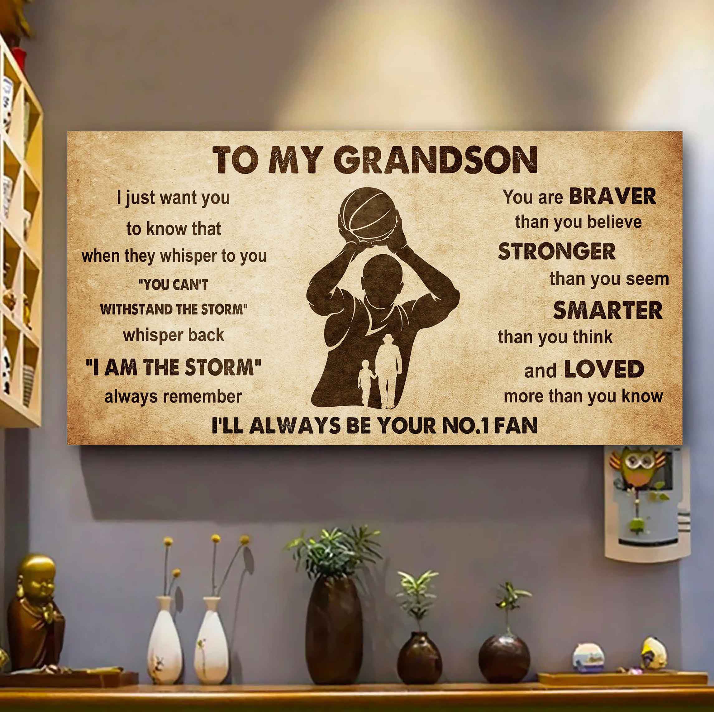 Personalized Sport Baseball Poster Canvas I'll Be Your No 1 Fan Grandpa To Grandson - Whisper Back I'm The Storm