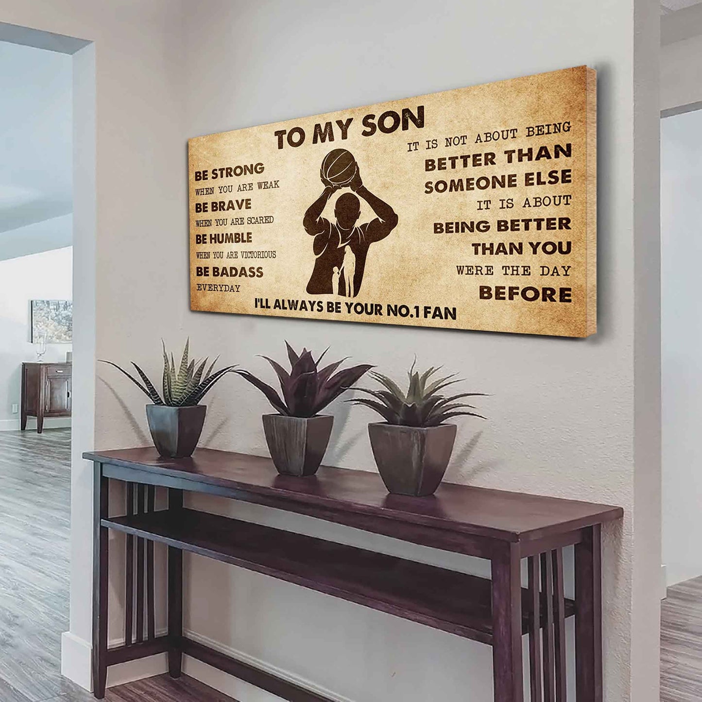 Personalized Sport Poster Canvas I'll Be Your No 1 Fan Mom To Son - Be Strong When You Are Weak Be Badass Everyday