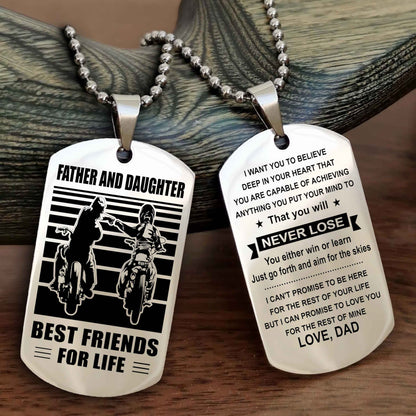 Biker Dad And Daughter Double Side Dog Tag Best Friend For Life With Loving Message On The Back