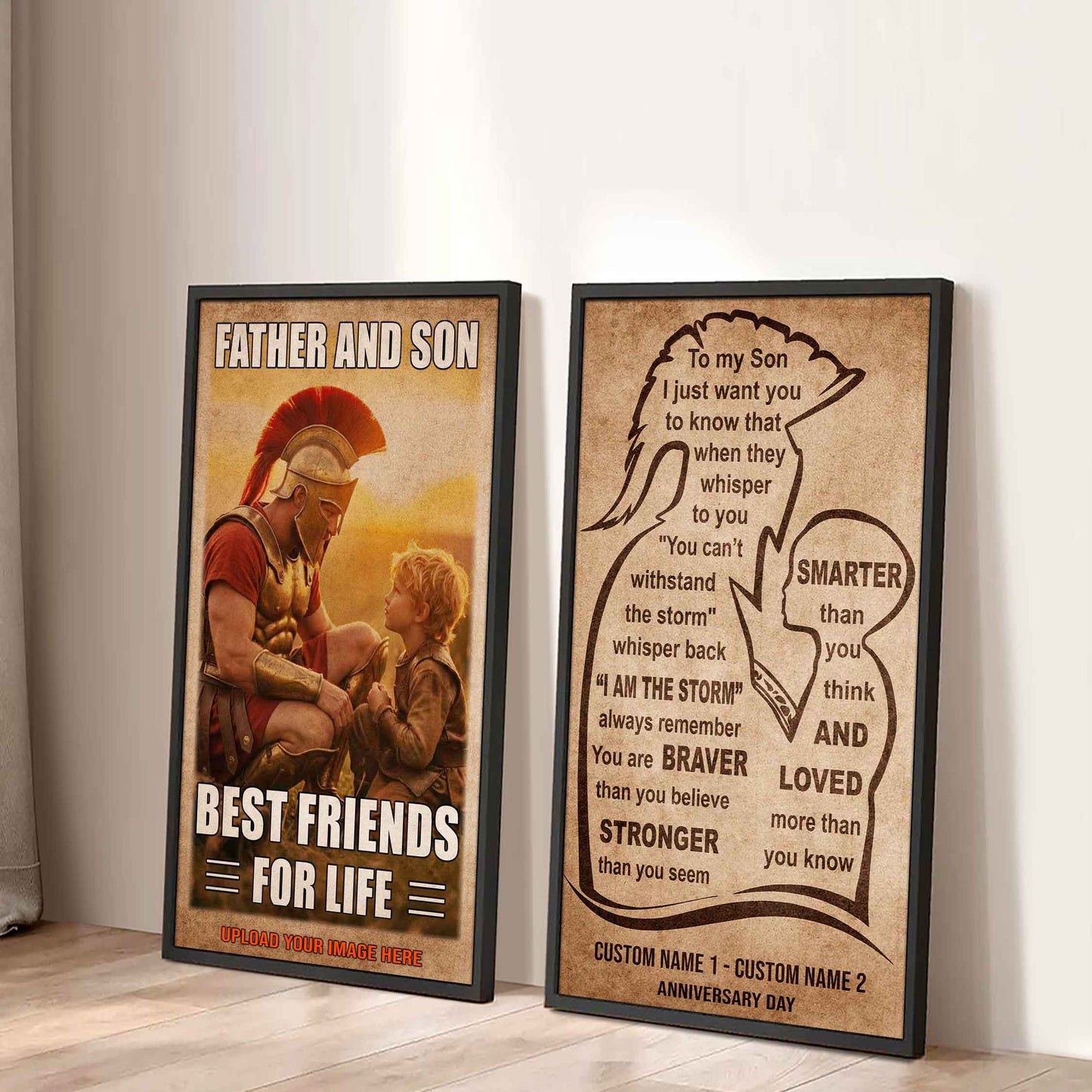 Spartan Canvas Set Father And Son Best Friend For Life - With Message Quotes