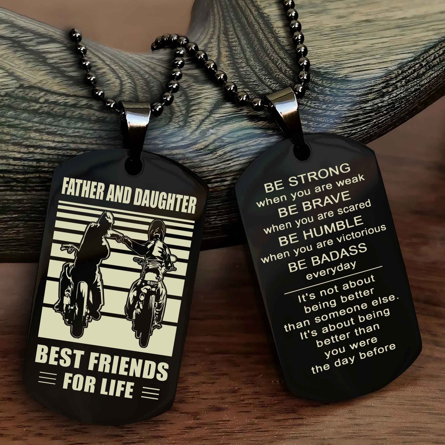 Biker Dad And Daughter Double Side Dog Tag Best Friend For Life With Loving Message On The Back
