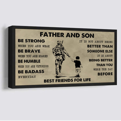 Biker Father And Son Best Friends For Life - Be Strong When You Are Weak Poster Canvas Gift For Son From Father-Photo Upload