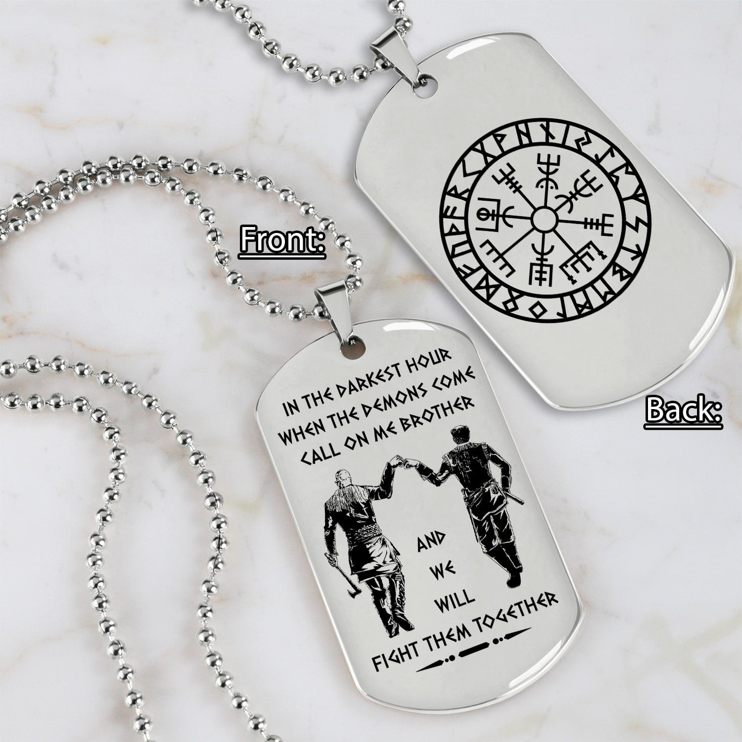 Ver3W Vikings customizable engraved black dog tag double sided gift from brother, brother forever