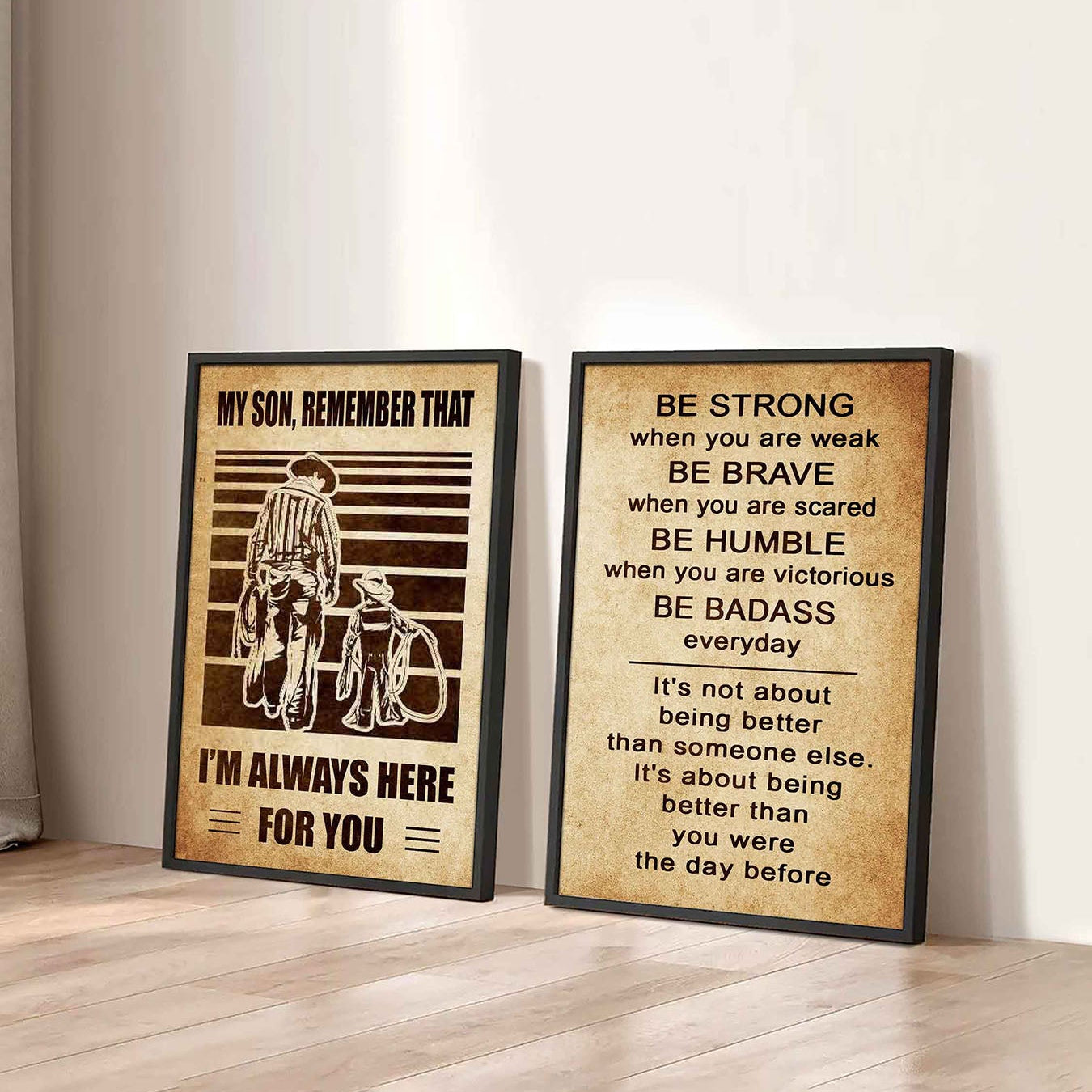 Combo 2 Sport Poster Canvas My Son Remember That - Be Strong When You Are Weak Be Brave When You Are Scared Be Badass Everyday