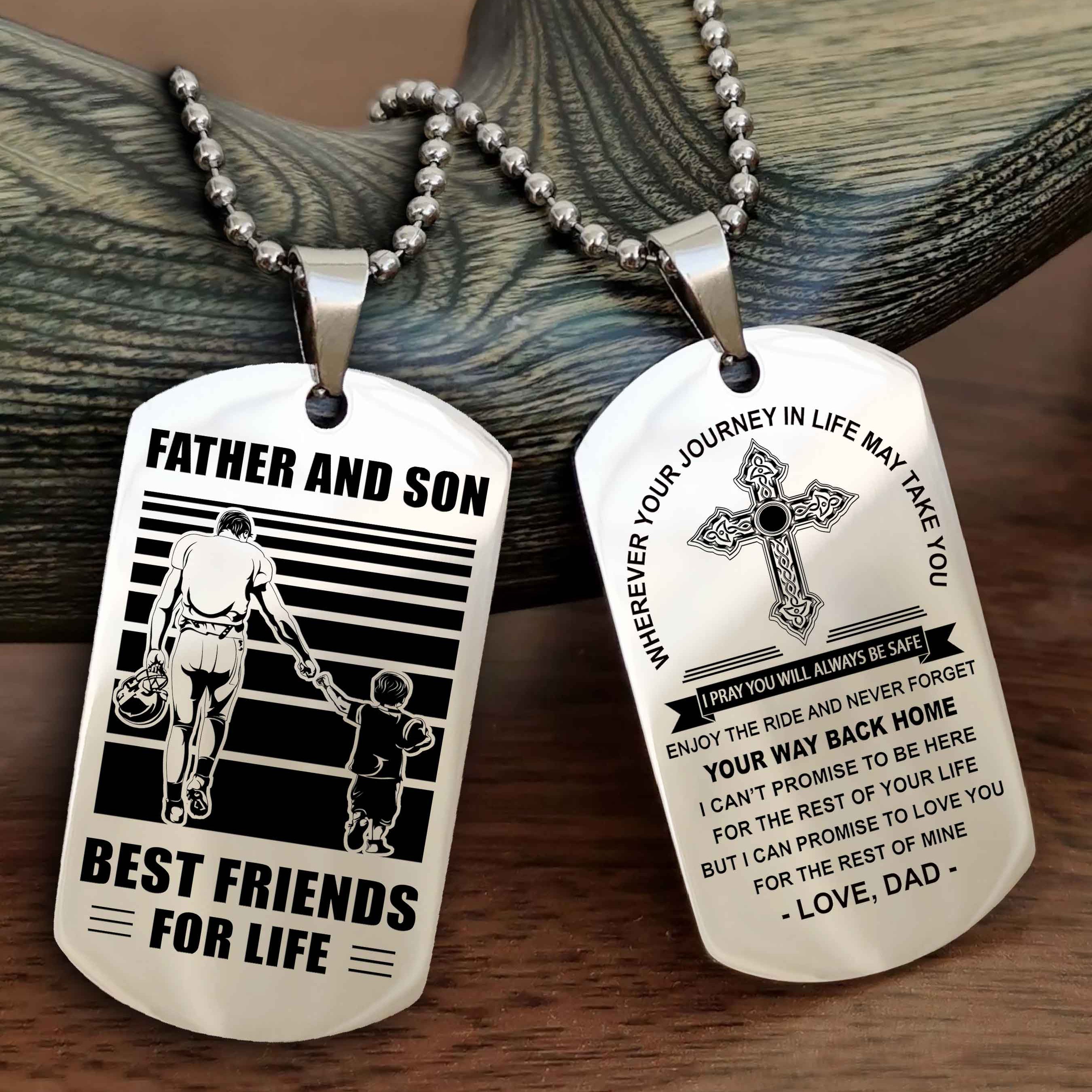 DRB Cross Double Sided Dog Tag Father And Son Best Friend For Life - Gift For Son Never Forget Your Way Back Home