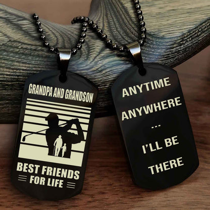 Sport Personalized Double Sided Dog Tag Grandpa And Grandson Best Friend For Life - Anytime Anywhere I Will Be There