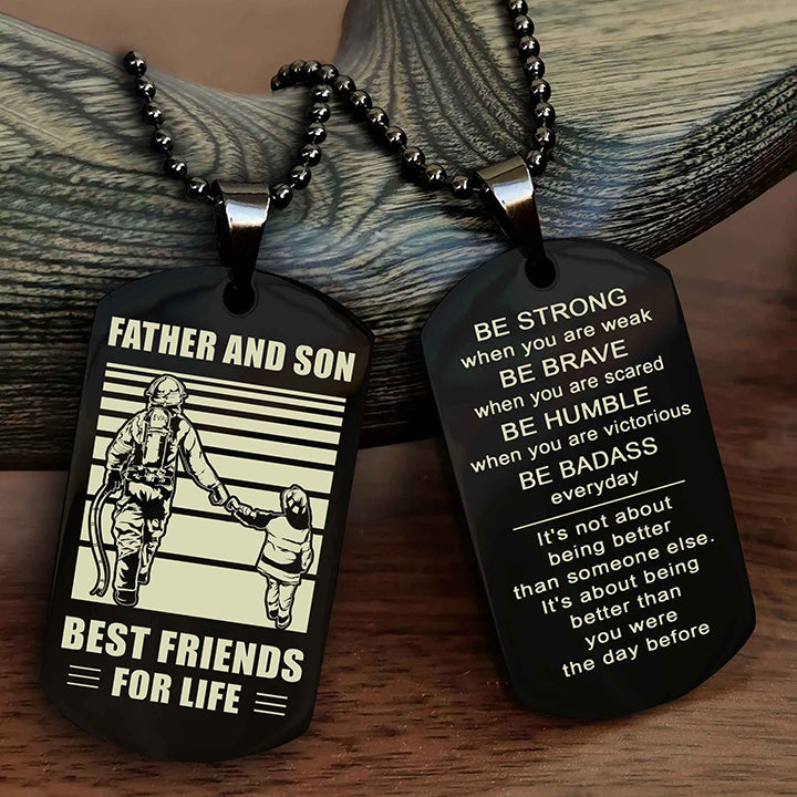 Cowboy Personalized Double Sided Dog Tag To My Son I Love You - Be Strong When You Are Weak Gift From Dad To Son