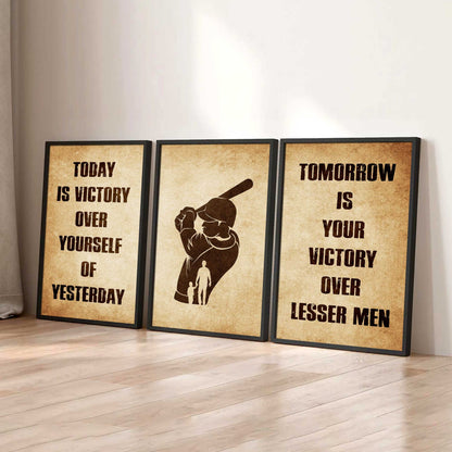 Combo 3 Warrior Canvas Poster Today Is Victory Over Yourself Of Yesterday Tomorrow Is Your Victory Over Lesser Men
