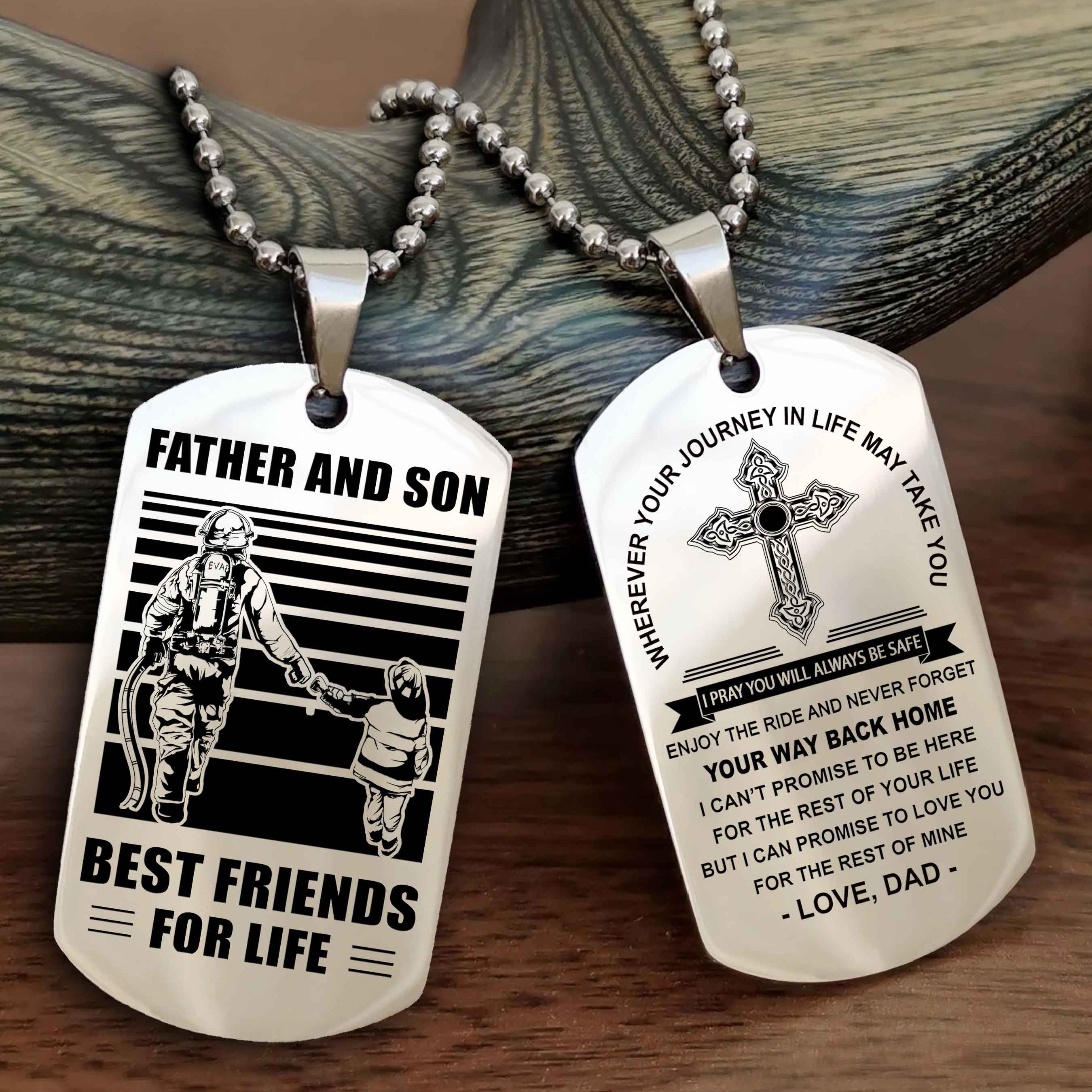 DRB Cross Double Sided Dog Tag Father And Son Best Friend For Life - Gift For Son Never Forget Your Way Back Home