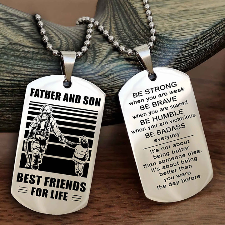 Cowboy Personalized Double Sided Dog Tag To My Son I Love You - Be Strong When You Are Weak Gift From Dad To Son
