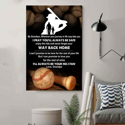 Baseball Poster Canvas Grandpa To Grandson - Never Forget Your Way Back Home I Will Always Your No 1 Fan