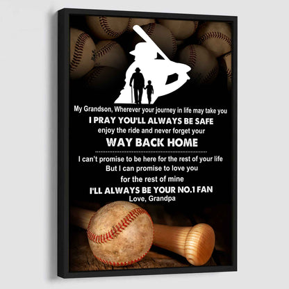 Baseball Poster Canvas Grandpa To Grandson - Never Forget Your Way Back Home I Will Always Your No 1 Fan