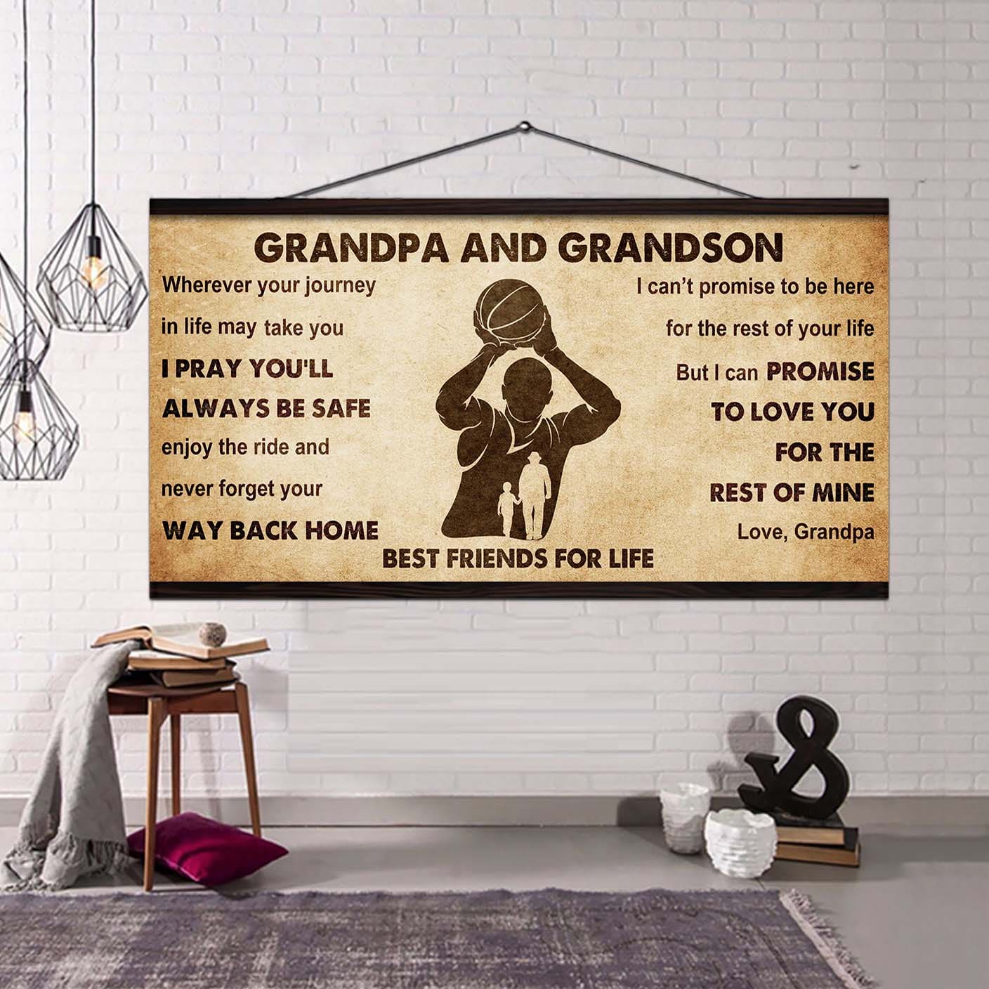 Personalized Grandpa To Grandson Poster Canvas Father And Son Best Friends For Life - Message For Your Grandson Gifts For Him