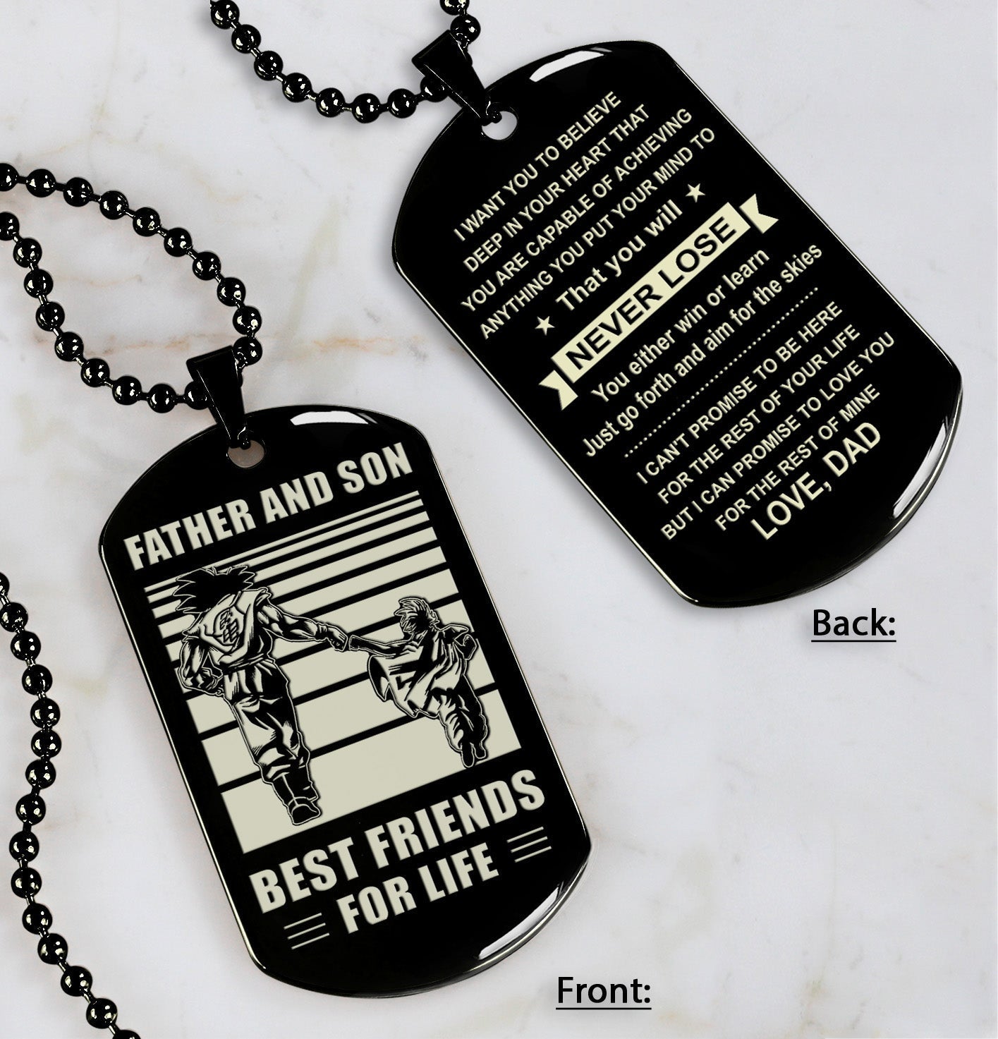 Biker Personalized Double Sided Dog Tag Father And Son Best Friends For Life - Message on the back side