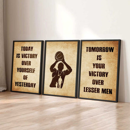 Combo 3 Warrior Canvas Poster Today Is Victory Over Yourself Of Yesterday Tomorrow Is Your Victory Over Lesser Men