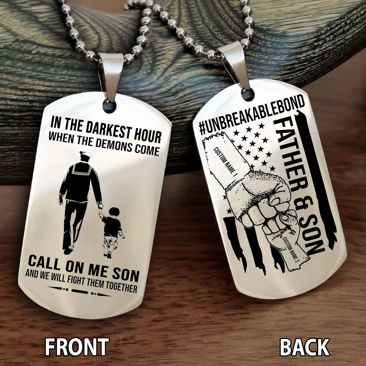 Father And Son UnBreakable Bond Double Side Dog Tag Call On Me Son Kid And We Will Fight Them Together Double Sided Dog Tag