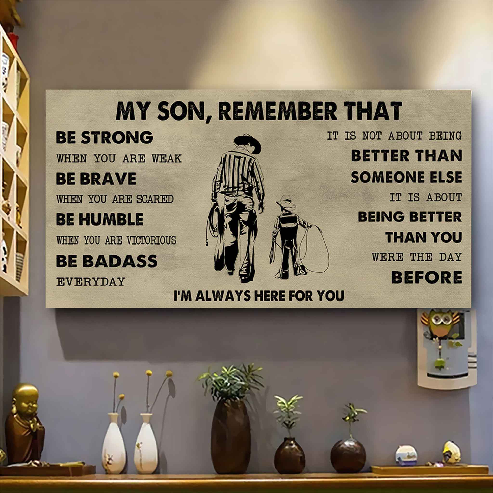 Personalized Sport Poster Canvas - My Son Remember That Be Strong When You Are Weak Be Badass Everyday